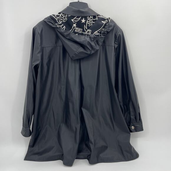 BOB MACKIE Rain Coat Womens Size 1X Black Zodiac Hood Snap Closure Goth Jacket - Picture 4 of 8
